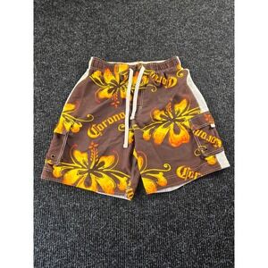 Corona Extra Mens Brown Tropical Hibiscus Cargo Board Shorts Swim Trunks Size M